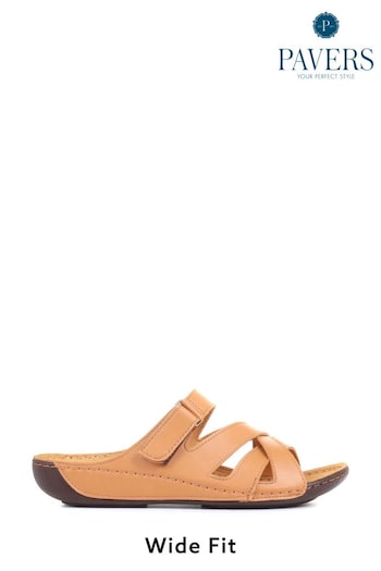 Pavers Tan Ladies Touch Fasten Mules (354526) | £30