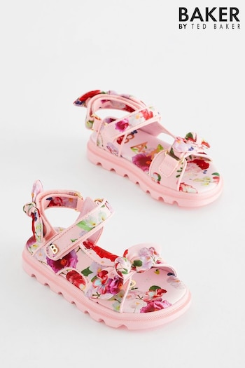 Baker by Ted Baker Girls Pink Sporty Sandals Superdry with Bow (354936) | £36