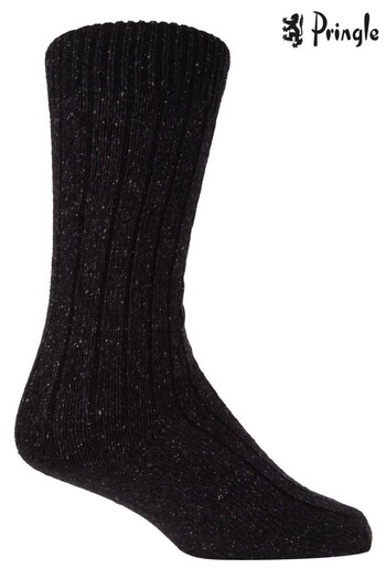 Pringle Black Super Soft Rib Knit Socks with Silk (355087) | £12