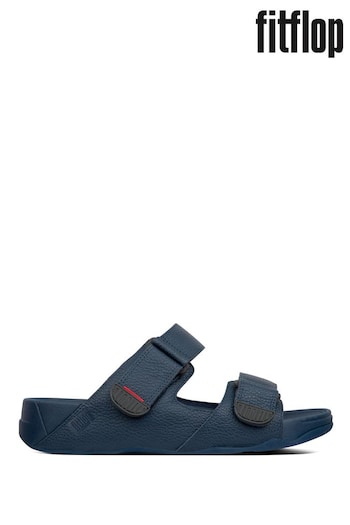 FitFlop Men's Blue Gogh Moc Adjustable Leather Sliders (355389) | £86