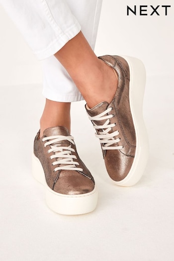 Bronze Lace Up Signature Forever Comfort® Borg Lining Leather Chunky Wedge Platform Trainers (355778) | £52