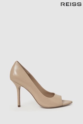 Reiss Nude Isla Leather Peep Toe Court Gorgeous Shoes (355813) | £178