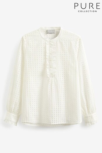 Pure Collection Cotton Broderie White Blouse (356061) | £99