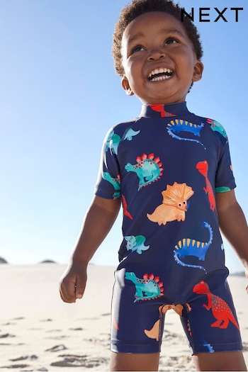 Navy Dino Short Sleeve Sunsafe All-In-One Swimsuit (3mths-7yrs) (356162) | £12 - £16