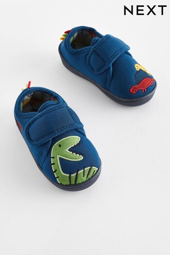 Navy Dinosaur Touch Fastening Cupsole Slippers (356344) | £11 - £13