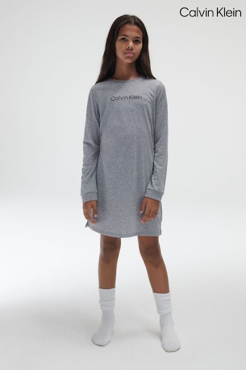 Calvin Klein Grey Modern Cotton Long Sleeve Sleep Dress (356484) | £45