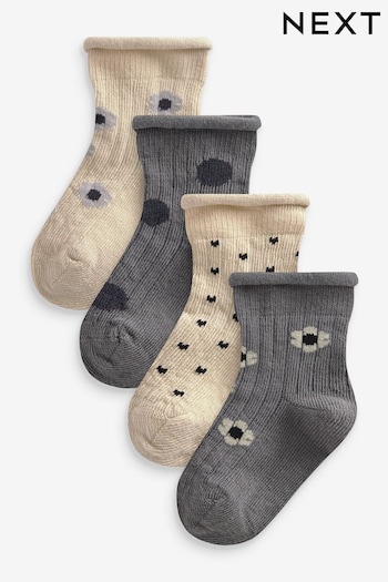 Grey White Flower Baby Socks 4 Packs (0mths-2yrs) (356663) | £6