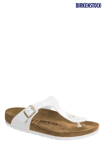 Birkenstock Gizeh Birko Flor White Patent Sandals (356709) | £85