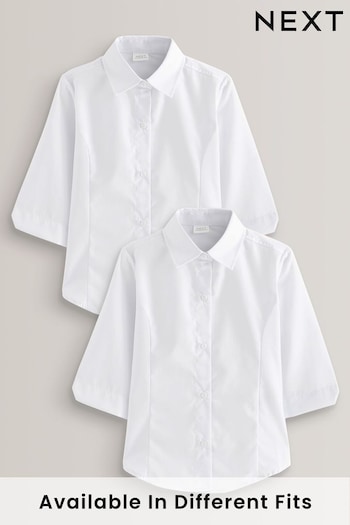 White Regular Fit 2 Pack Three Quarter Sleeve School Blouses (3-17yrs) (356871) | £10 - £17