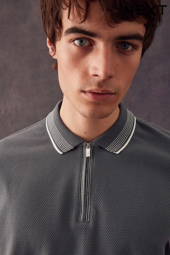 Slate Grey Tipped Textured Polo Shirt (356970) | £25