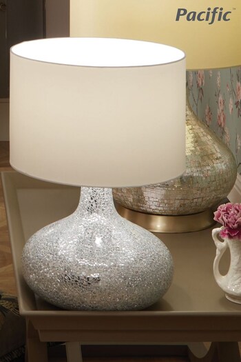 Pacific Silver/White Evie Mosaic Mirror Table Lamp (357565) | £100