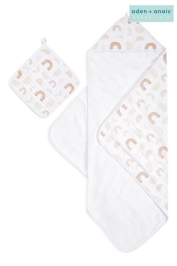 Aden+Anais Cream Cotton Muslin Backed Hooded Towel Set (357644) | £32