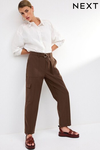 Brown Smart Utility Cargo Belted Taper Trousers (357728) | £32