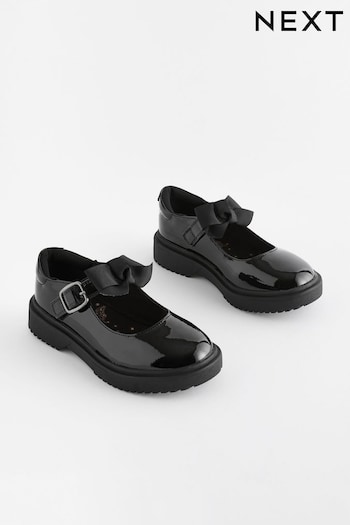 Black Patent Wide Fit (G) Bow Chunky Mary Jane School Shoes (357752) | £26 - £33