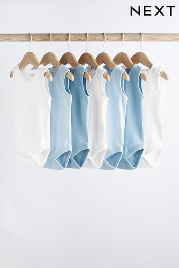 Blue 7 Pack Baby 5 Pack Vest Bodysuits (357780) | £13 - £15