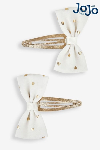 JoJo Maman Bébé Cream 2-Pack Foil Print Bow Clips (357934) | £6