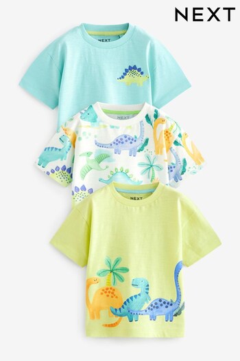 Blue/Yellow Dinosaur Short Sleeve Character T-Shirts Fit 3 Pack (3mths-7yrs) (358009) | £14 - £18