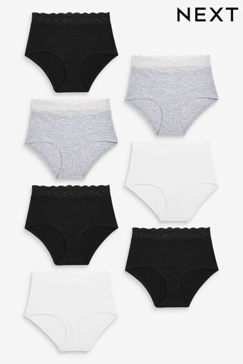 Monochrome Full Brief Lace Trim Cotton Blend Knickers 7 Pack (358236) | £30
