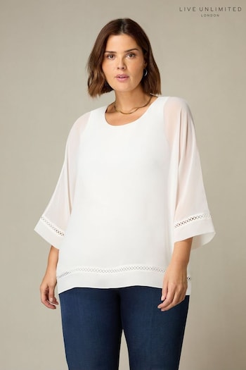 Live Unlimited Curve Chiffon Trim Insert Overlay White Top (358242) | £55