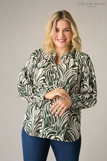 Live Unlimited Curve Abstract Print Shirred Shoulder White Blouse (358323) | £65