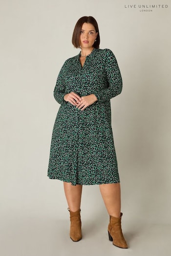 Live Unlimited Curve Green Spot Print Jersey Relaxed Shirt Dress (358338) | £59