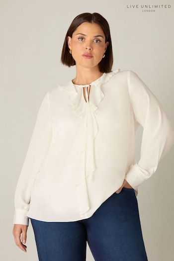 Live Unlimited Curve Ruffle Front White Blouse (358391) | £59