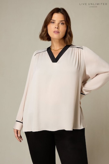 Live Unlimited Curve Stone Contrast Neck Band Blouse (358464) | £59