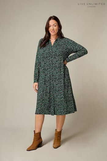 Live Unlimited Curve Petite Green Spot Print Jersey Relaxed Universal Shirt Dress (358528) | £59