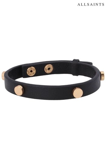 AllSaints Gold Tone Studded Leather Bracelet (358762) | £75