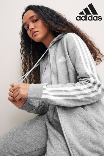 adidas Grey 3-Stripes Zip Through Hoodie (359329) | £50