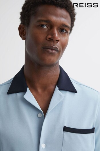 Reiss Soft Blue/Navy Troon Cuban Collar Contrast Shirt (359803) | £110