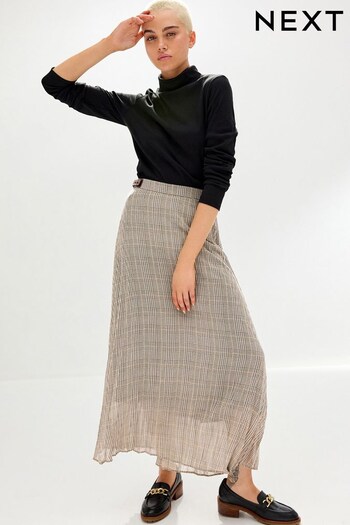 Neutral Check Midi Pleated Skirt (359917) | £40
