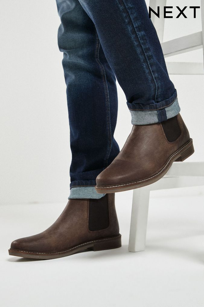 Brown Leather Waxy Finish Chelsea Boots (359927) | £58