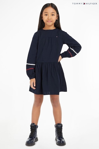 Tommy rba Hilfiger Girl Blue Global Stripe Dress (360205) | £65 - £75
