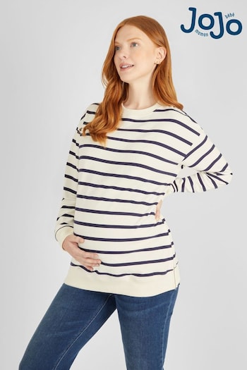 JoJo Maman Bébé Cream & Navy Blue Stripe Maternity & Nursing Sweatshirt (360401) | £35.50