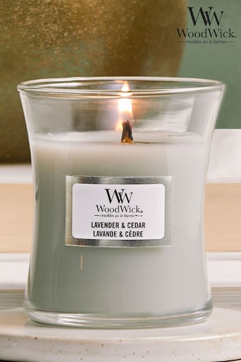 Woodwick Grey Medium Hourglass Scented Candle with Crackle Wick Cedar (360433) | £25