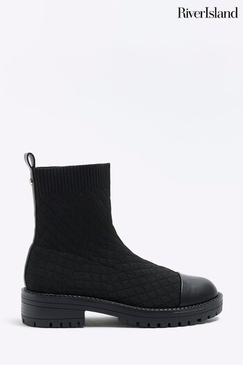 River Island Black Quilted Sock Boots (360504) | £40