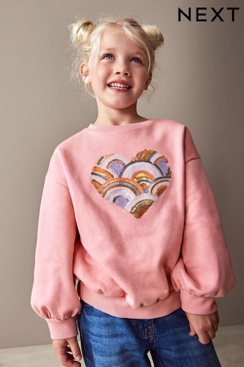 Pink Heart Sequin Crew Sweatshirt Top (3-16yrs) (360509) | £7 - £9.50