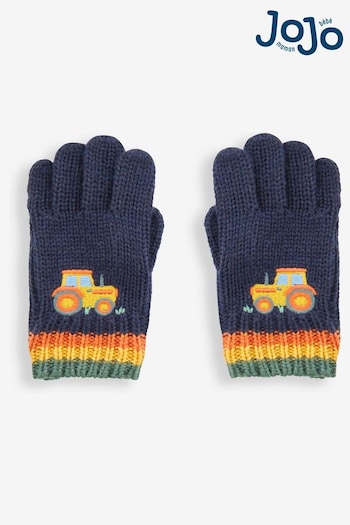 JoJo Maman Bébé Navy Tractor Applique Gloves (361489) | £15.50