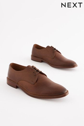 Dark Tan Brown Regular Fit Contrast Sole Leather Derby Shoes (361540) | £65