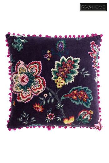 Riva Paoletti Damson Purple Palampur Floral Polyester Filled Cushion (361625) | £21