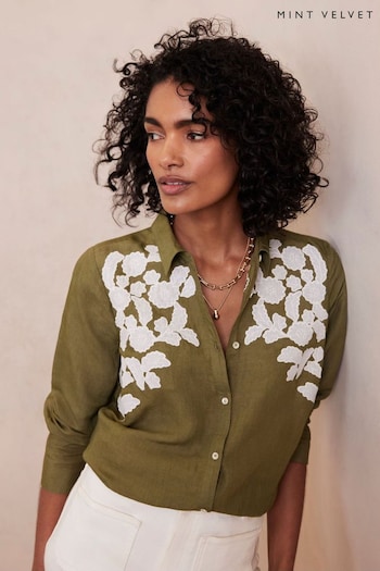 Mint Velvet Green Applique Detail Shirt (362369) | £89