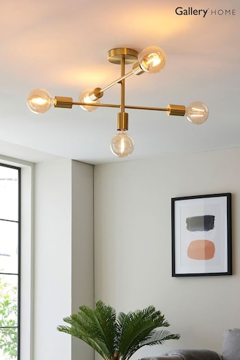 Gallery Home Satin Brass Industrial 5 Bulb Ceiling Light (363013) | £92