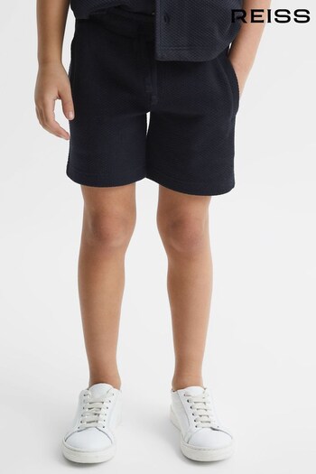 Reiss Navy Robin Senior Textured Drawstring fit Shorts (363017) | £28