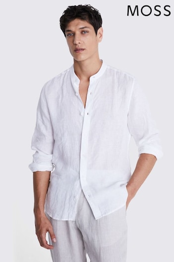 MOSS Tailored Fit Linen Grandad Collar White Shirt (363118) | £60