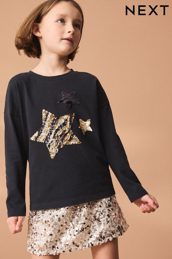 Girls black discount sequin top