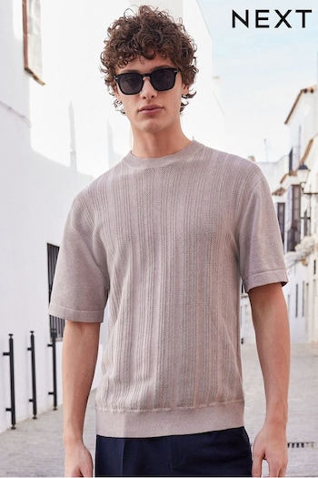 Dark Stone Regular Vertical Pointelle Knitted Polo Shirt (363511) | £26