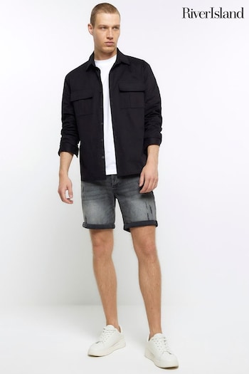 River Island Black Slim Fit Rips Shorts (363522) | £36