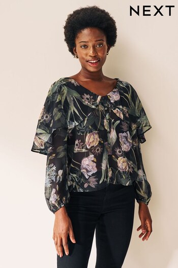 Green Floral Cape Long Sleeve Blouse (363662) | £32