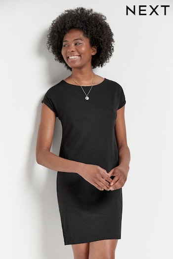 Black 100% Cotton Relaxed Capped Sleeve Tunic Dress (364535) | £12